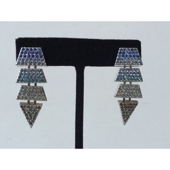 NWT EDDIE BORGO EARRINGS w/ BLUE PAVE SCALED TRIANGLE CRYSTALS - Picture 1 of 3